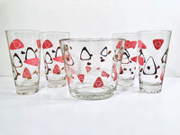 Load image into Gallery viewer, Federal Glass Mid-Century Pink and 22-Karat Gold Amoeba Boomerang Atomic 5-Piece Cocktail Set
