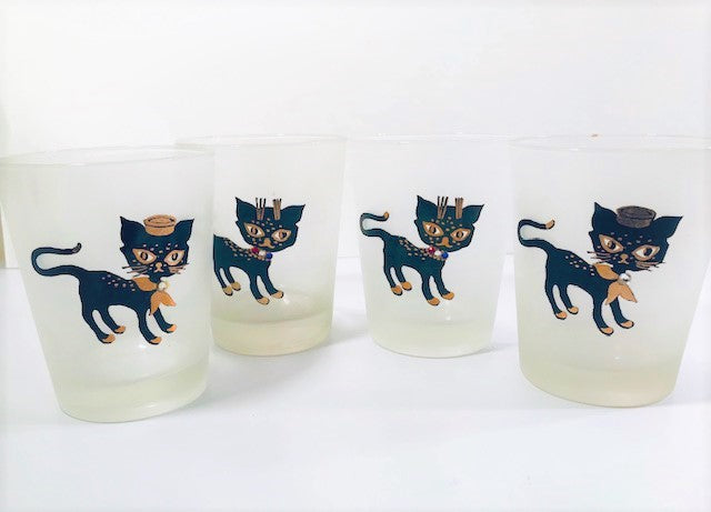 Maida Amour Hipster Siamese Kitten Double Old Fashion Glasses (Set of 4)