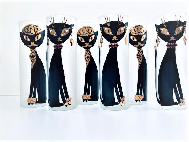 Maida Amour Hipster Siamese Cat Tall Collins Glasses (Set of 6)