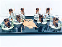 Load image into Gallery viewer, Couroc Signed Mid-Century Black and 22-Karat Gold Owl 9-Piece Set
