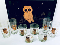 Load image into Gallery viewer, Couroc Signed Mid-Century Black and 22-Karat Gold Owl 9-Piece Set
