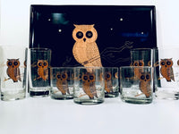 Load image into Gallery viewer, Couroc Signed Mid-Century Black and 22-Karat Gold Owl 9-Piece Set
