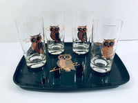 Load image into Gallery viewer, Couroc Signed Mid-Century Black and 22-Karat Gold Owl 5-Piece Set
