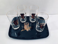Load image into Gallery viewer, Couroc Signed Mid-Century Black and 22-Karat Gold Owl 5-Piece Set
