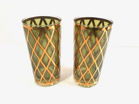 Load image into Gallery viewer, Culver Signed Mid-Century 22-Karat Gold and Green Diamond Highball Glasses (Set of 2)
