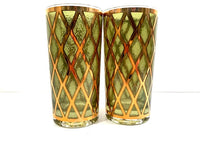 Load image into Gallery viewer, Culver Signed Mid-Century 22-Karat Gold and Green Diamond Highball Glasses (Set of 2)
