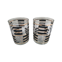 Load image into Gallery viewer, Georges Briard Signed Gold and Black Geometric Double Old Fashion Glasses (Set of 2)
