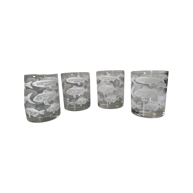 Georges Briard Signed Mid-Century Marine Life Double Old Fashion Glasses (Set of 4)