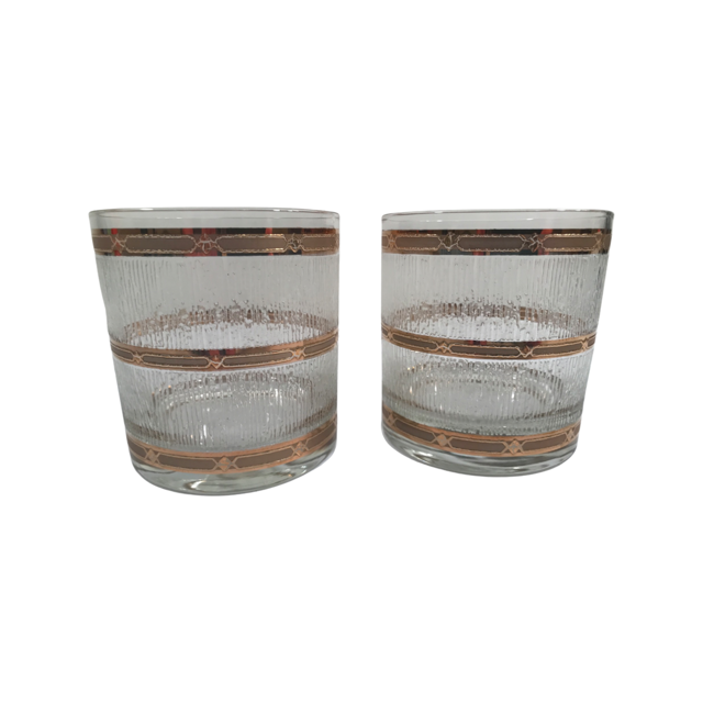 Culver Mid-Century 22-Karat Gold Icicle Old Fashion Glasses (Set of 2)