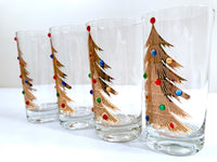 Load image into Gallery viewer, Culver Signed Mid-Century Jeweled Christmas Tree Highball Glasses (Set of 4)
