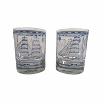Load image into Gallery viewer, Georges Briard Signed Mid-Century Blue and White Ships Double Old Fashion Glasses (Set of 2)
