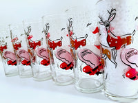 Load image into Gallery viewer, Mid-Century Naughty Santa and Reindeer Highball Glasses (Set of 6)
