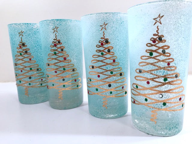 Federal Glass Mid-Century Blue Christmas Glasses (Set of 4)