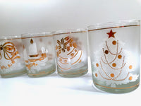 Load image into Gallery viewer, Culver Signed Mid-Century 22-Karat Gold &amp; White Christmas Double Old Fashion Glasses (Set of 4)
