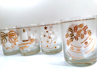 Load image into Gallery viewer, Culver Signed Mid-Century 22-Karat Gold &amp; White Christmas Double Old Fashion Glasses (Set of 4)

