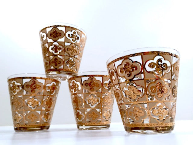 Culver Signed Mid-Century 22-Karat Gold Clover Glasses (Set of 4)