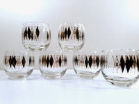 Load image into Gallery viewer, Federal Glass Mid-Century Gold and Black Harlequin Roly Poly Glasses (Set of 6)
