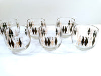 Load image into Gallery viewer, Federal Glass Mid-Century Gold and Black Harlequin Roly Poly Glasses (Set of 6)

