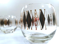 Load image into Gallery viewer, Federal Glass Mid-Century Gold and Black Harlequin Roly Poly Glasses (Set of 6)
