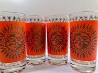 Load image into Gallery viewer, Jeannette Glass Aztec Orange &amp; 22-Karat Gold Sunburst Highball Glasses (Set of 4)
