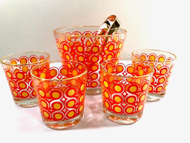 Colony Frolic Groovy Retro Orange & Yellow Circle 6-Piece Bar Set