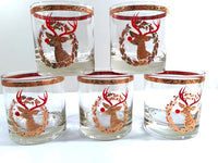 Load image into Gallery viewer, Culver Signed Mid-Century Rudolph The Red Nose Reindeer Old Fashion Glasses - Rare (Set of 5)
