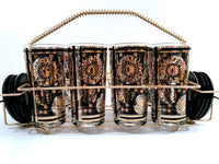 Load image into Gallery viewer, Fred Press Signed Mid-Century Black and 22-Karat Gold Abstract 17-Piece Bar Set
