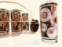 Load image into Gallery viewer, Fred Press Signed Mid-Century Black and 22-Karat Gold Abstract 17-Piece Bar Set
