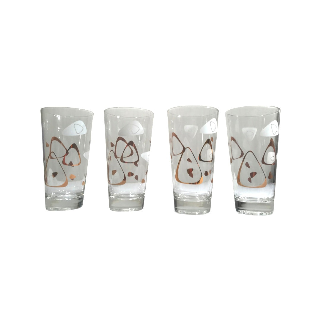 Federal Glass Mid-Century White and 22-Karat Gold Amoeba Boomerang Atomic Highball Glasses (Set of 4)