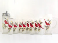 Load image into Gallery viewer, Gay Fad Mid-Century Cardinal and Pine Sprig 10-Piece Cocktail Bar Set
