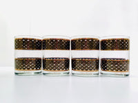 Load image into Gallery viewer, Georges Briard Signed Mid-Century Gold and Black Weave Double Old Fashion Glasses (Set of 4)
