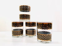 Load image into Gallery viewer, Georges Briard Signed Mid-Century Gold and Black Weave Double Old Fashion Glasses (Set of 4)
