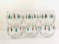 Load image into Gallery viewer, Federal Glass Mid-Century Turquoise and Gold Roly Poly Glasses (Set of 6)
