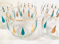 Load image into Gallery viewer, Federal Glass Mid-Century Turquoise and Gold Roly Poly Glasses (Set of 6)
