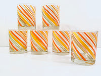Load image into Gallery viewer, Tastesetter Signed Yellow, Orange and Green Retro Striped Double Old Fashion Glasses (Set of 6)
