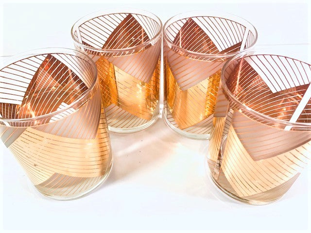 Culver Signed Mid-Century Chevron Double Old Fashion Glasses (Set of 4)