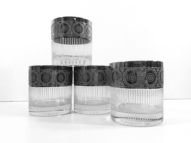 Mid-Century Silver and Frosted Cocktail Glasses (Set of 4)