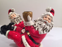 Load image into Gallery viewer, Jolly Ole St Nick Getting His Kick Candle Holders (Pair)
