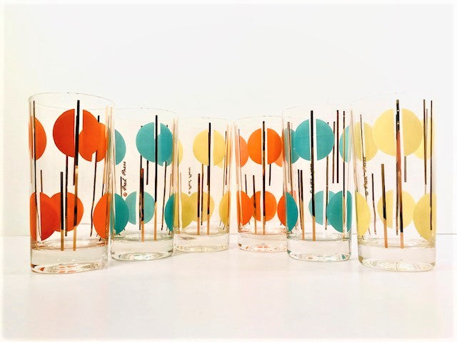 Fred Press Signed Panton Style Atomic Dots Highball Glasses (Set of 6)