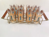 Load image into Gallery viewer, Hollywood Regency Mid-Century Gold-Emerald 9-Piece Cocktail Set
