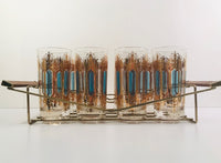 Load image into Gallery viewer, Hollywood Regency Mid-Century Gold-Emerald 9-Piece Cocktail Set
