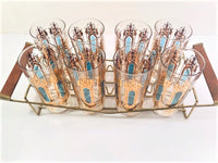 Load image into Gallery viewer, Hollywood Regency Mid-Century Gold-Emerald 9-Piece Cocktail Set
