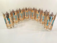 Load image into Gallery viewer, Hollywood Regency Mid-Century Gold-Emerald 9-Piece Cocktail Set
