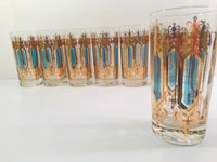 Load image into Gallery viewer, Hollywood Regency Mid-Century Gold-Emerald 9-Piece Cocktail Set
