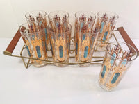 Load image into Gallery viewer, Hollywood Regency Mid-Century Gold-Emerald 9-Piece Cocktail Set
