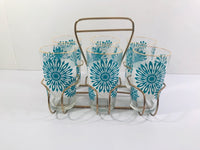 Load image into Gallery viewer, Mid-Century Atomic Turquoise Flower and Frosted White 7-Piece Cocktail Set
