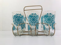 Load image into Gallery viewer, Mid-Century Atomic Turquoise Flower and Frosted White 7-Piece Cocktail Set
