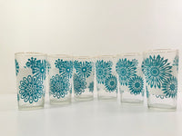 Load image into Gallery viewer, Mid-Century Atomic Turquoise Flower and Frosted White 7-Piece Cocktail Set
