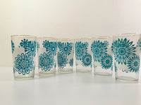 Load image into Gallery viewer, Mid-Century Atomic Turquoise Flower and Frosted White 7-Piece Cocktail Set
