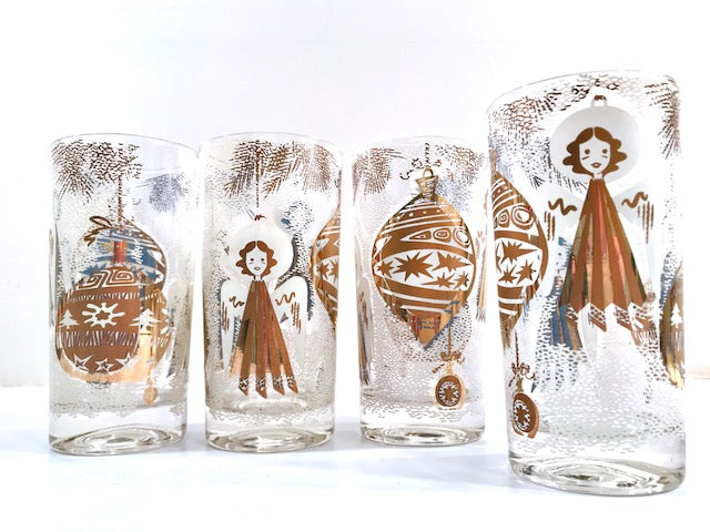 Mid-Century Christmas Angels Highball Glasses (Set of 4)